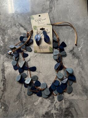 Tagua Multi-Strand Blue Necklace and Earring Set